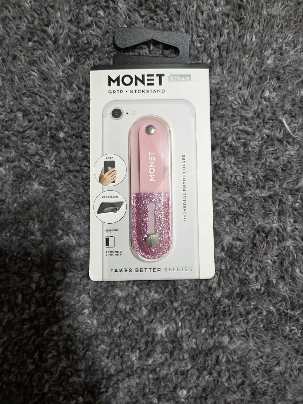 Monet Pink Glitter Strap Grip & Kickstand Phone Holder